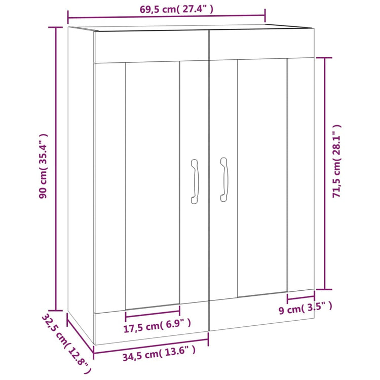 Armadietto Pensile a Parete Grigio Sonoma 69,5x32,5x90 cm cod mxl 65609