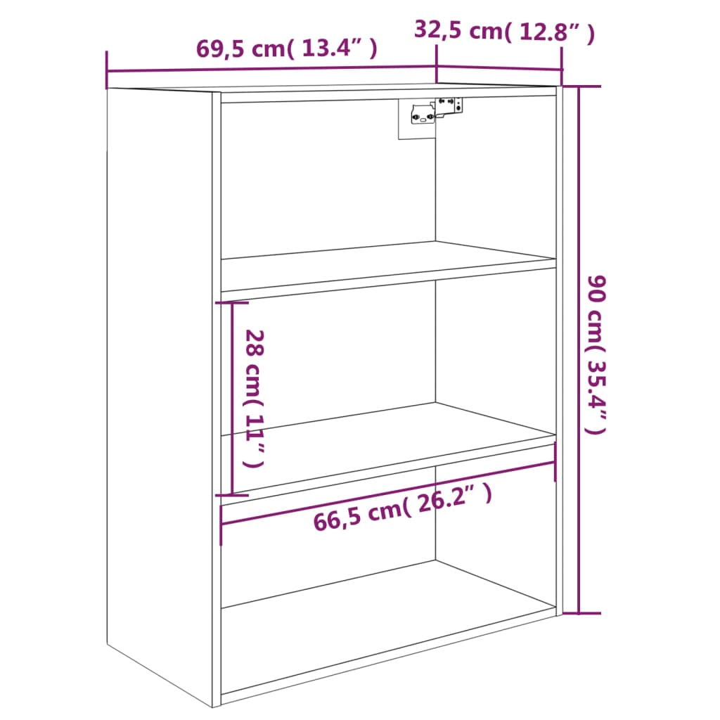 Armadietto Pensile a Parete Rovere Fumo 69,5x32,5x90 cm 817399