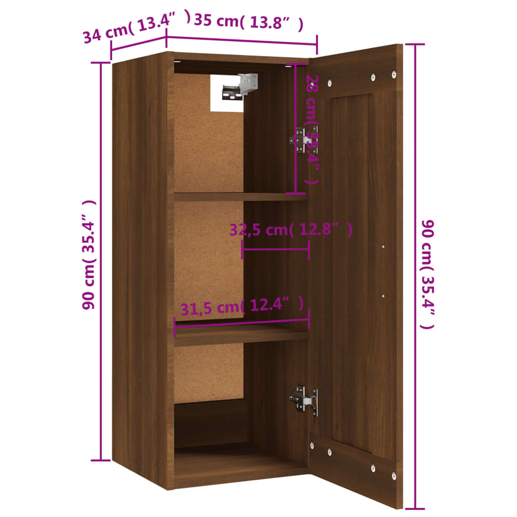 Mobile Pensile Rovere Marrone 35x34x90 cm in Legno Multistrato cod mxl 43143