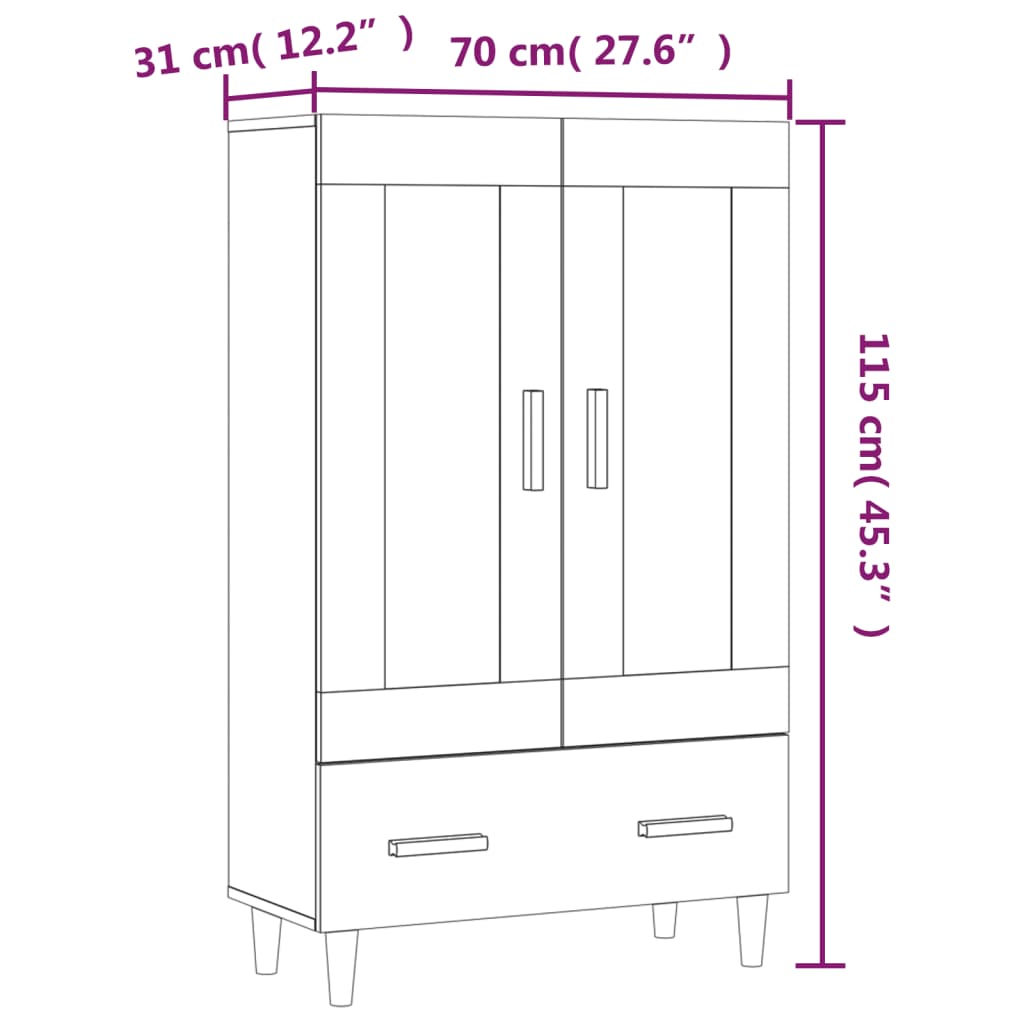 Credenza Grigio Sonoma 70x31x115 cm in Legno Multistrato