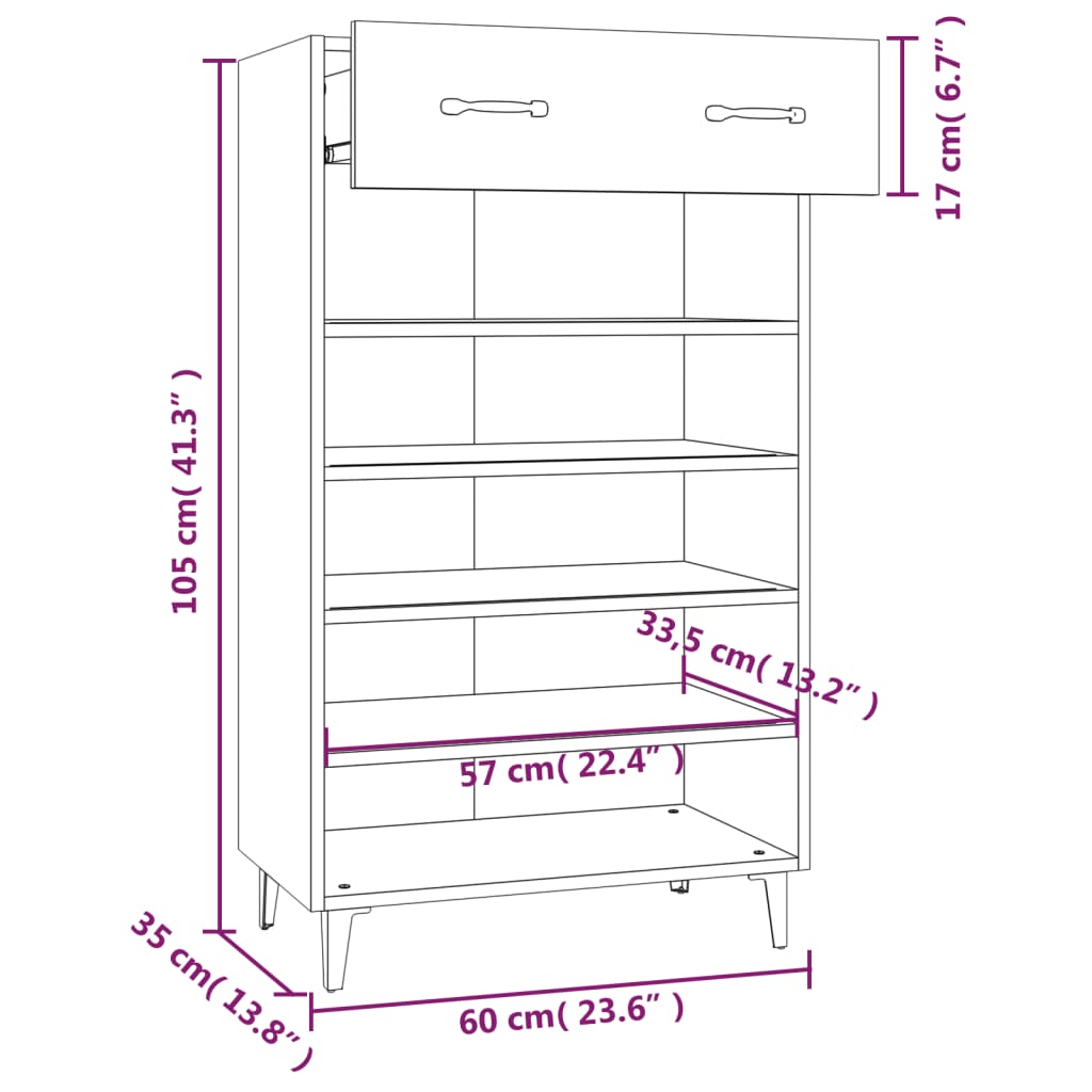 Scarpiera Grigio Sonoma 60x35x105 cm in Legno Multistrato 817559