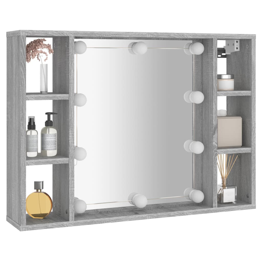 Mobile a Specchio con LED Grigio Sonoma 76x15x55 cm 820446