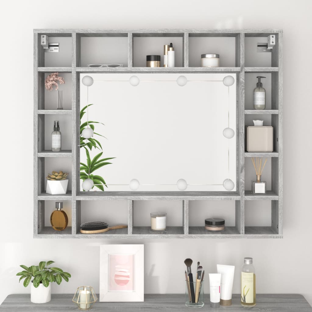 Mobile a Specchio con LED Grigio Sonoma 91x15x76,5 cm cod mxl 66484