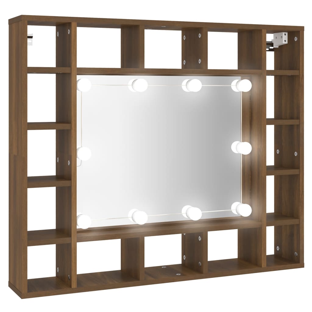 Mobile da Bagno a Specchio con LED Rovere Marrone 91x15x76,5 cm 820450