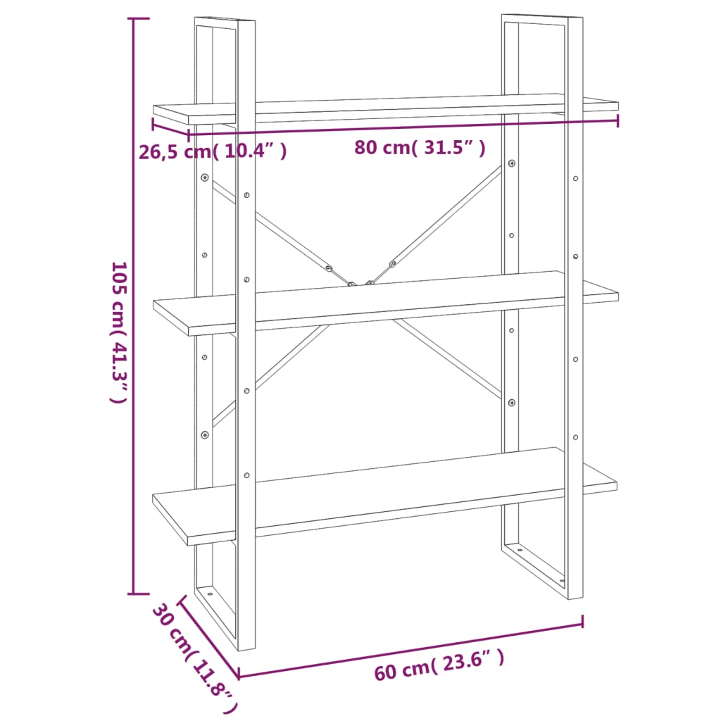 Libreria Grigio Sonoma 80x30x105 cm in Legno Multistrato 821316