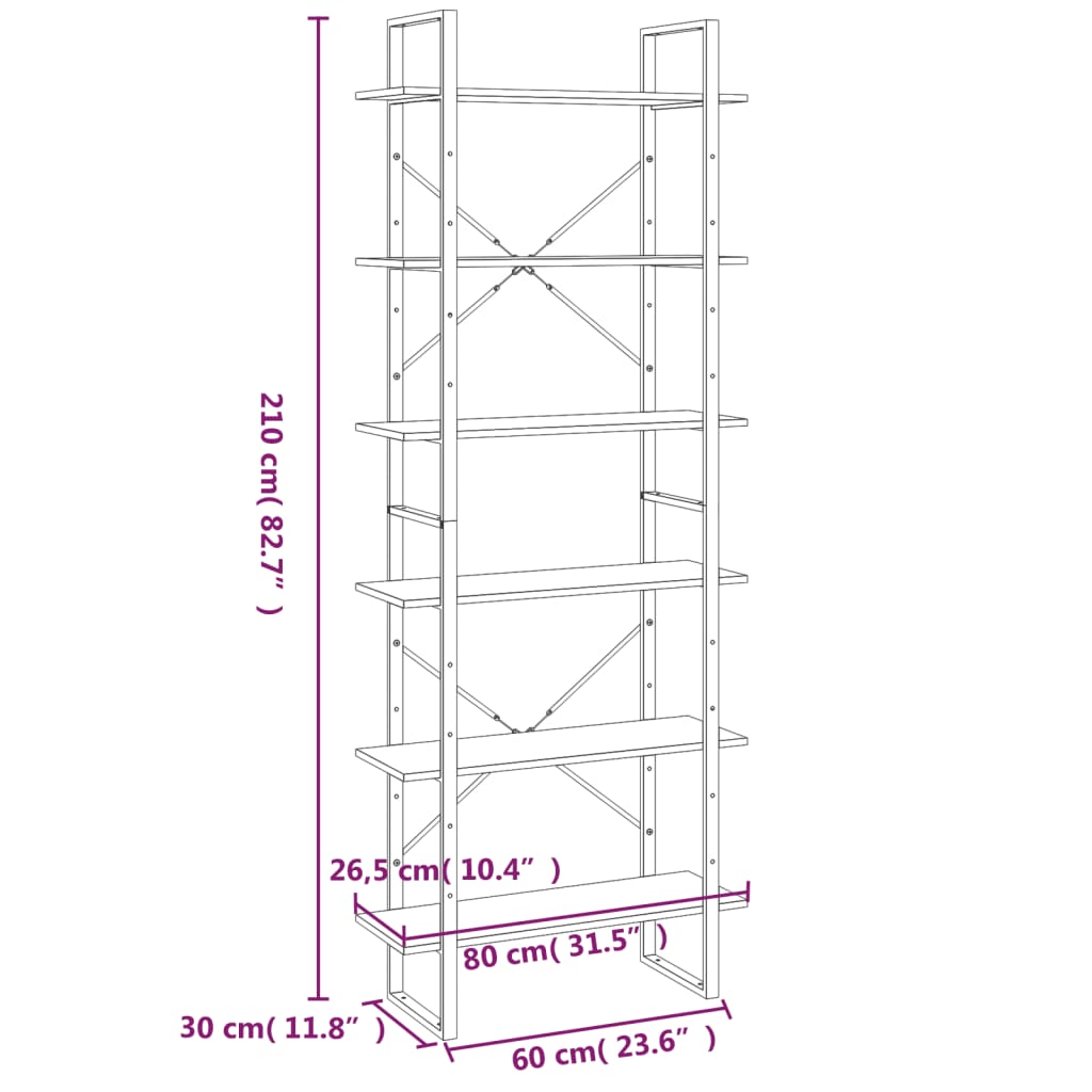 Scaffale Alto Grigio Sonoma 80x30x210 cm in Legno Multistrato