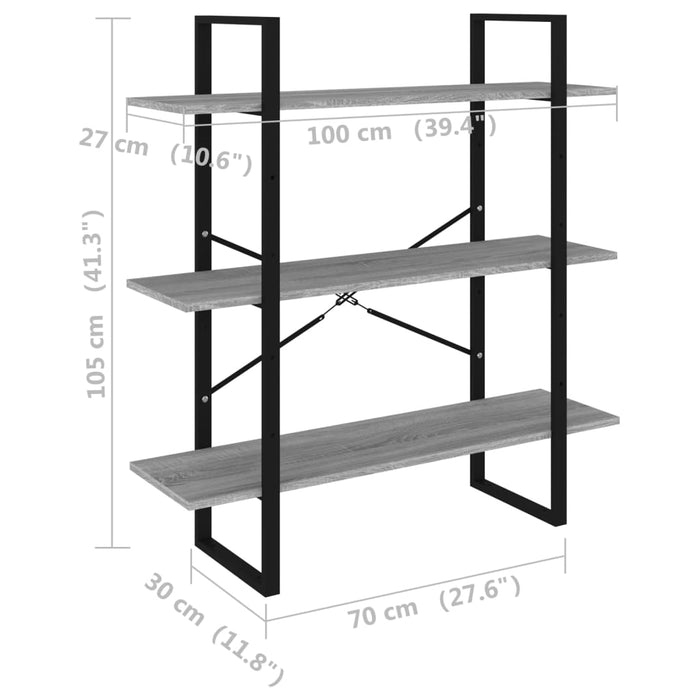 Libreria Grigio Sonoma 100x30x105 cm in Legno Multistrato cod mxl 20472