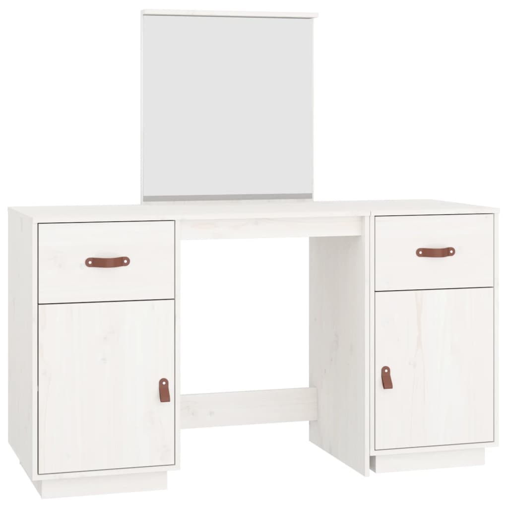 Set Toeletta con Specchio Bianco in Legno Massello di Pino