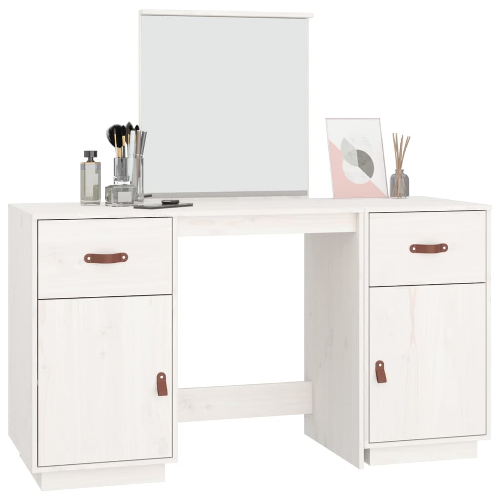 Set Toeletta con Specchio Bianco in Legno Massello di Pino