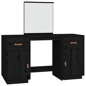 Set Toeletta con Specchio Nero in Legno Massello di Pino 3107838