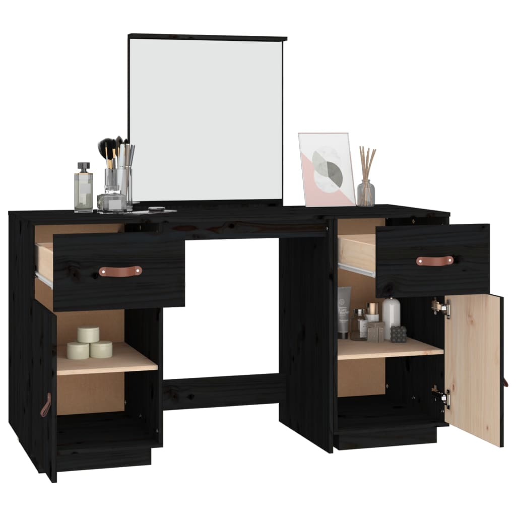 Set Toeletta con Specchio Nero in Legno Massello di Pino 3107838