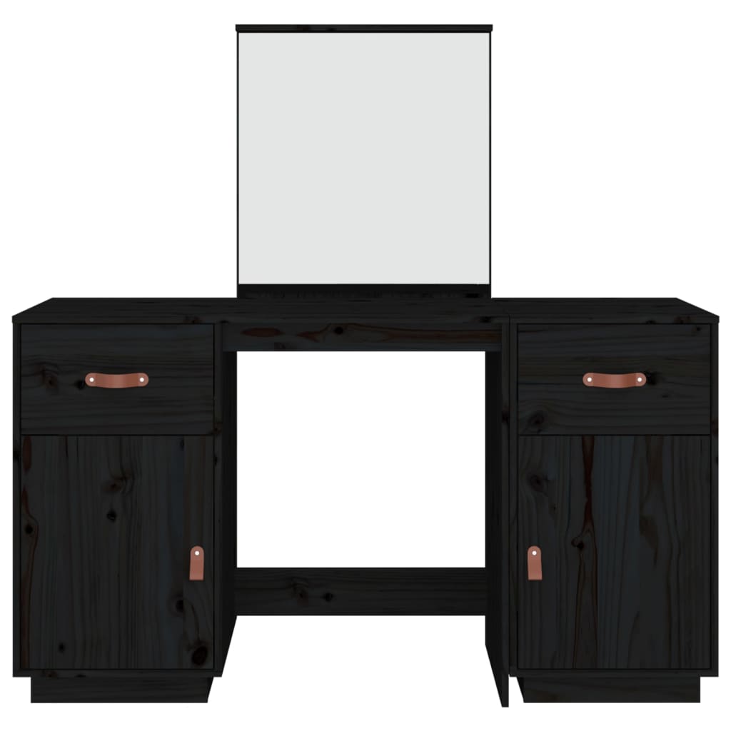 Set Toeletta con Specchio Nero in Legno Massello di Pino 3107838