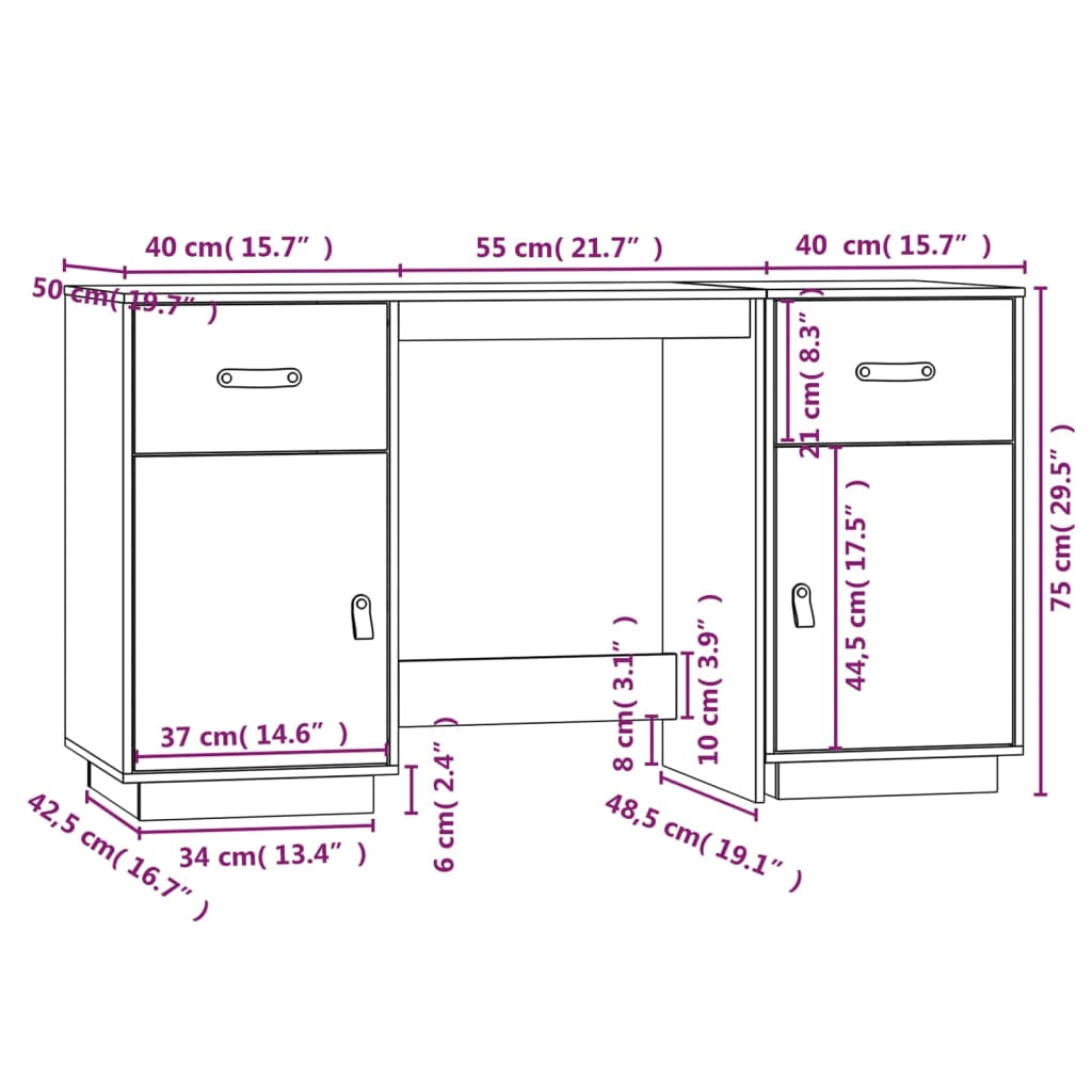 Scrivania con Armadietti Miele 135x50x75cm Legno Massello Pino cod mxl 63466