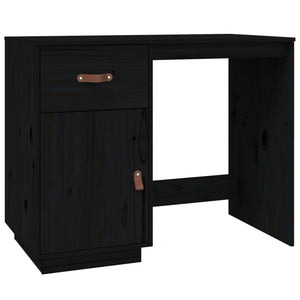 Scrivania con Armadietti Nera 135x50x75 cm Legno Massello Pino