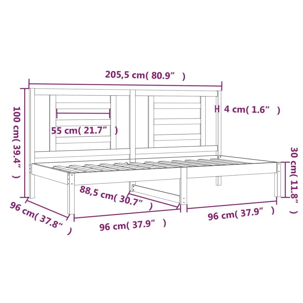 Dormeuse Bianca 90x200 cm in Legno Massello di Pino 3108057