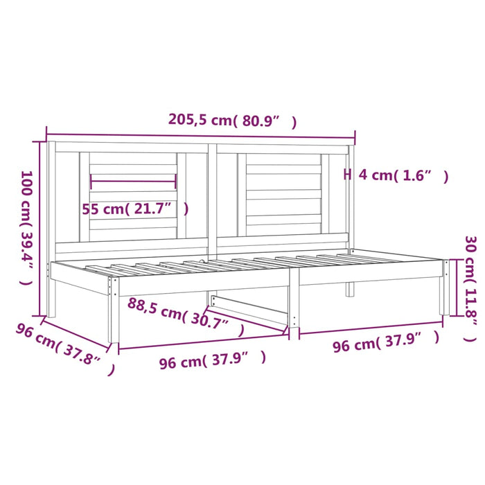 Dormeuse Nera 90x200 cm in Legno Massello di Pino 3108060