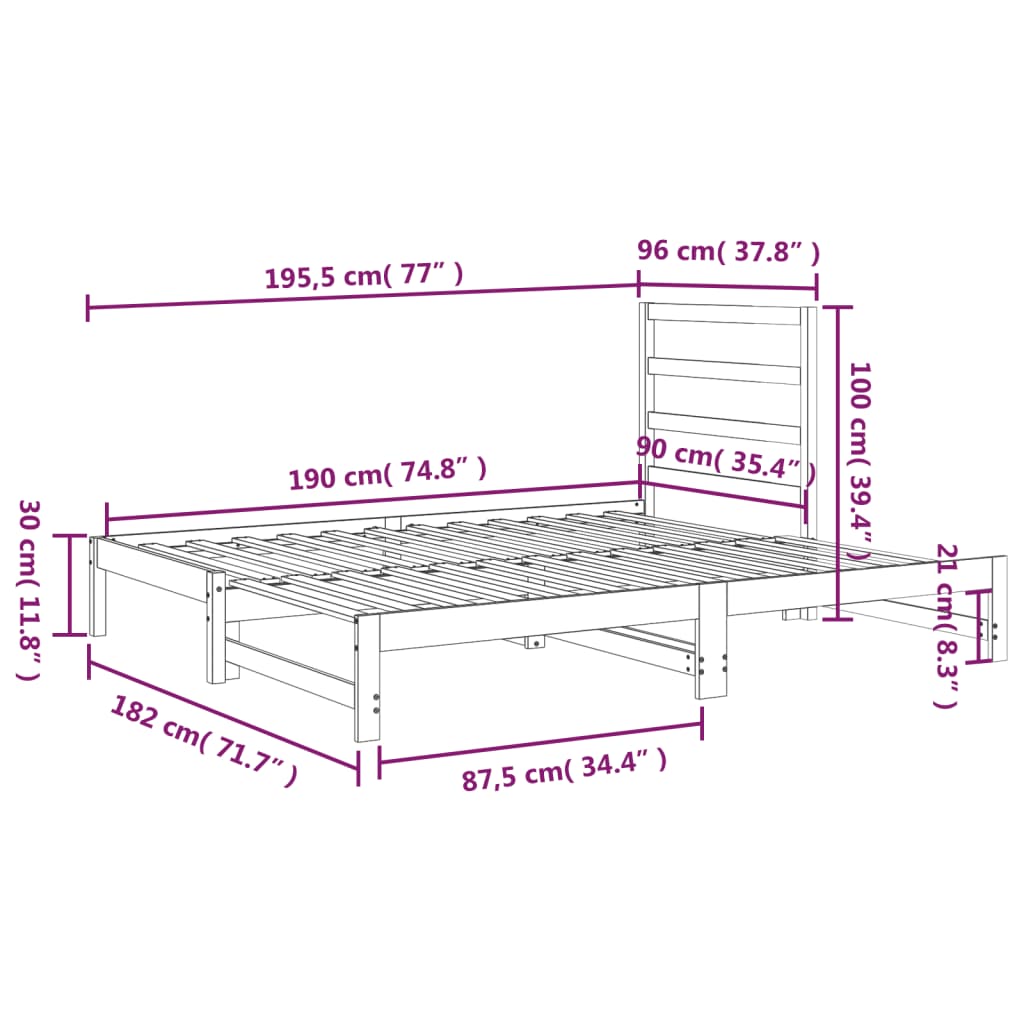 Dormeuse Estraibile Grigia 2x(90x190) cm Legno Massello di Pino