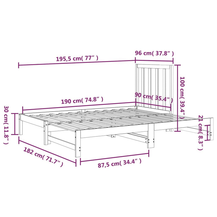 Dormeuse Estraibile Bianca 2x(90x190) cm Legno Massello di Pino cod mxl 63995