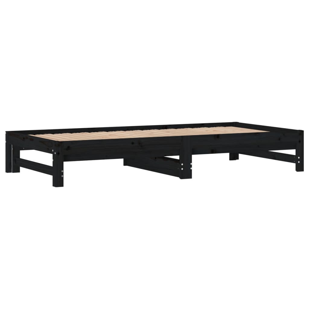 Dormeuse Estraibile Nera 2x(90x190) cm Legno Massello di Pino 3108361