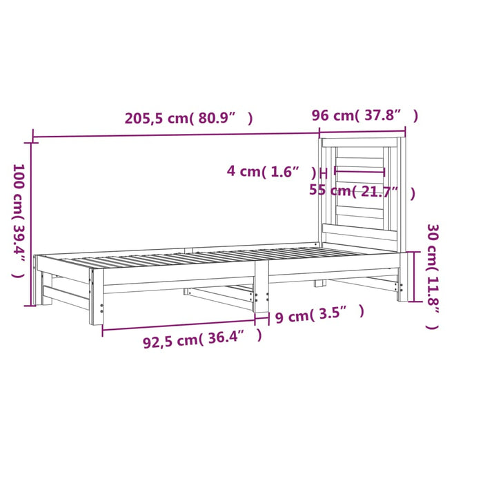 Dormeuse Estraibile Nera 2x(90x200) cm Legno Massello di Pino cod mxl 51835