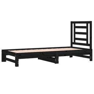 Dormeuse Estraibile Nera 2x(90x190) cm Legno Massello di Pino 3108616