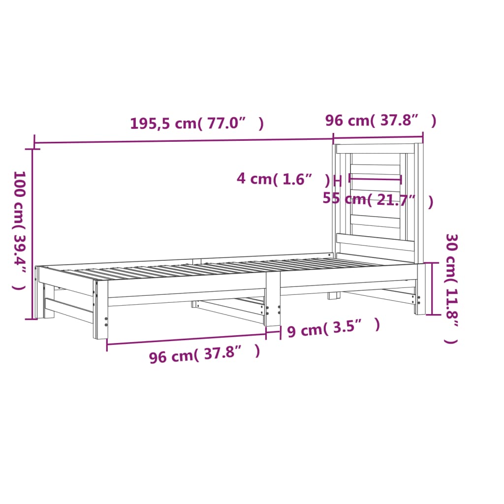 Dormeuse Estraibile Nera 2x(90x190) cm Legno Massello di Pino 3108616