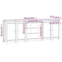 Credenza Nera 230x35x80 cm in Legno Massello di Pino