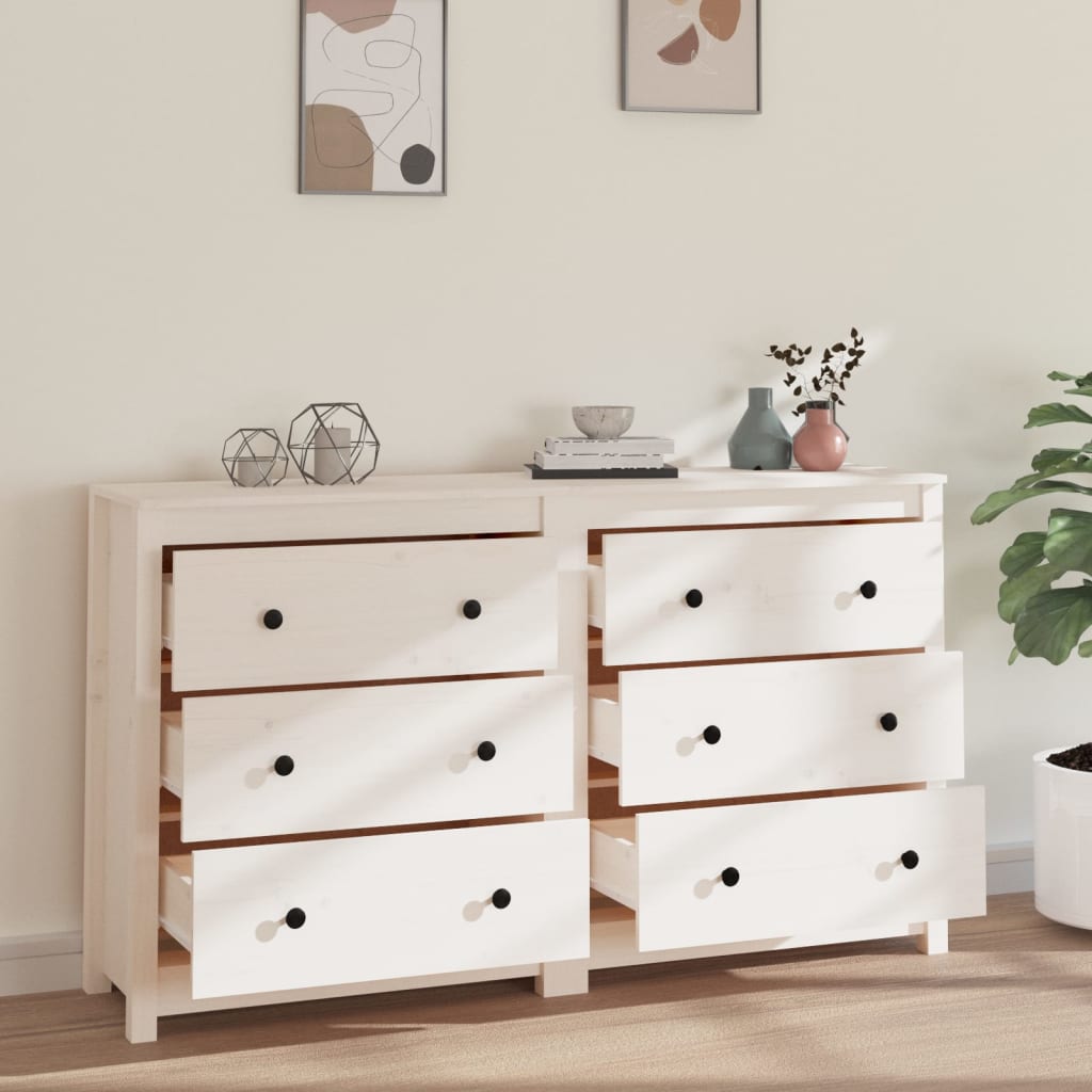 Credenza Bianca 140x35x80 cm in Legno Massello di Pino