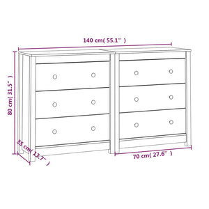 Credenza Bianca 140x35x80 cm in Legno Massello di Pino