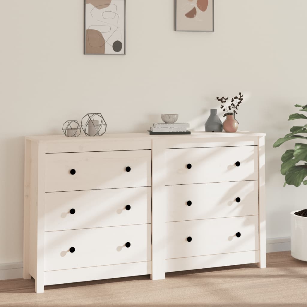 Credenza Bianca 140x35x80 cm in Legno Massello di Pino cod mxl 65617