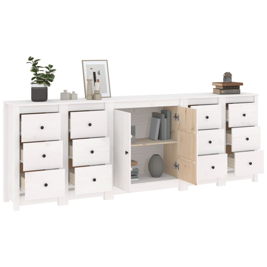 Credenza Bianca 230x35x80 cm in Legno Massello di Pino cod mxl 17195