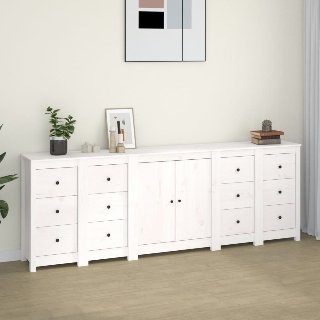 Credenza Bianca 230x35x80 cm in Legno Massello di Pino cod mxl 17195