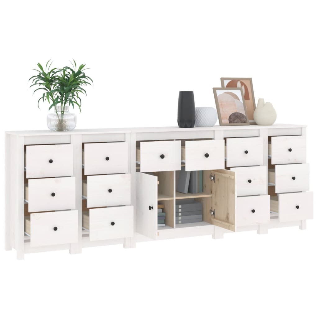 Credenza Bianca 230x35x80 cm in Legno Massello di Pino cod mxl 17191