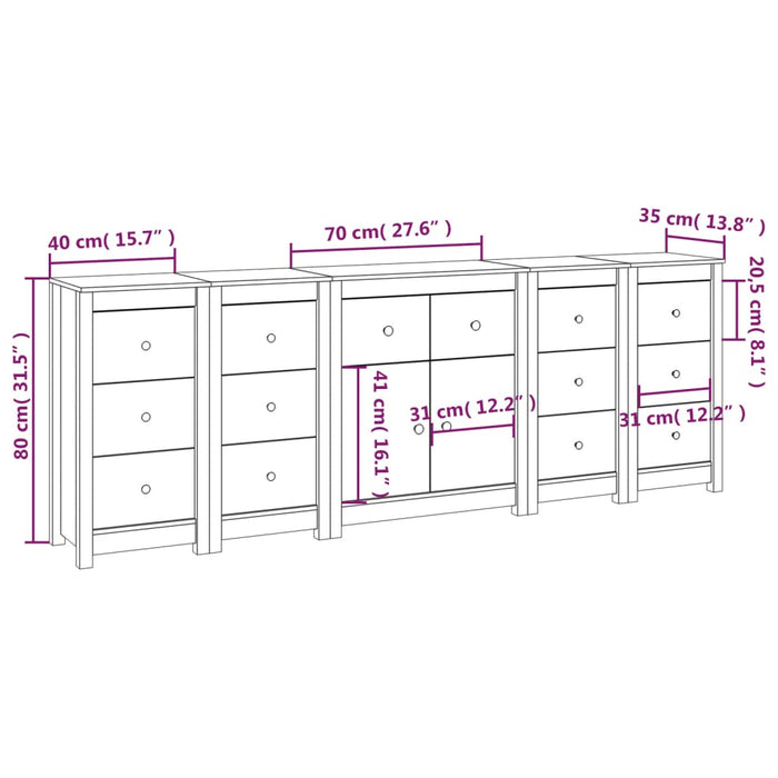 Credenza Bianca 230x35x80 cm in Legno Massello di Pino cod mxl 17191