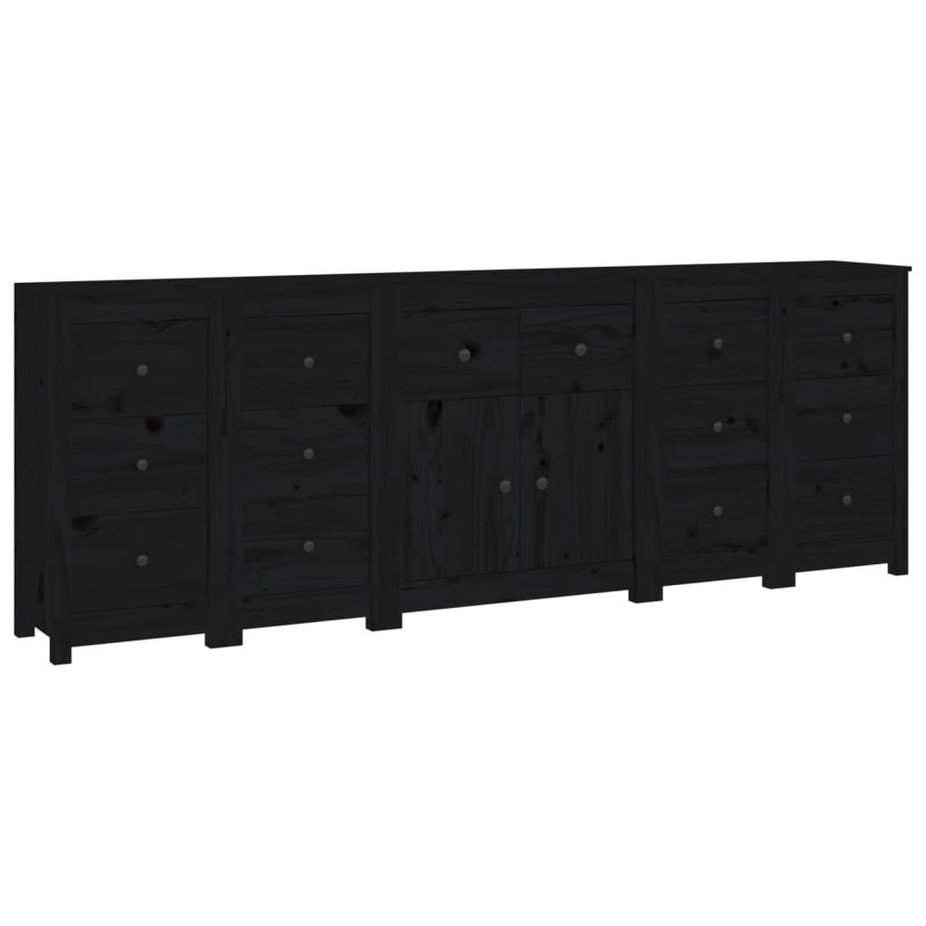 Credenza Nera 230x35x80 cm in Legno Massello di Pino cod mxl 8218