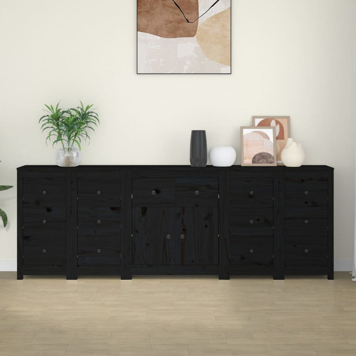 Credenza Nera 230x35x80 cm in Legno Massello di Pino cod mxl 8218