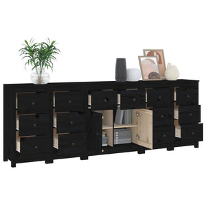 Credenza Nera 230x35x80 cm in Legno Massello di Pino cod mxl 8218