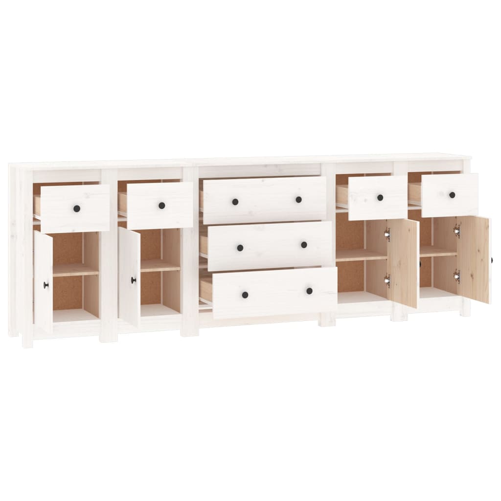 Credenza Bianca 230x35x80 cm in Legno Massello di Pino cod mxl 7986