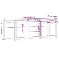 Credenza Bianca 230x35x80 cm in Legno Massello di Pino cod mxl 7986