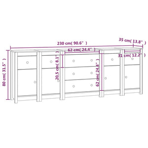 Credenza Bianca 230x35x80 cm in Legno Massello di Pino cod mxl 7986