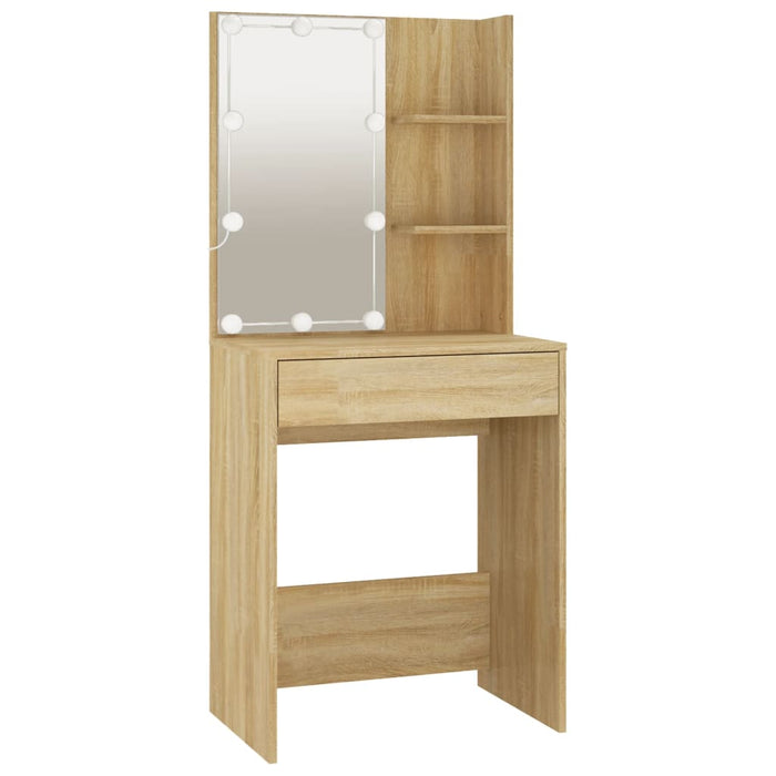 Set Tavolo da Toeletta con LED Rovere Sonoma Legno Multistrato