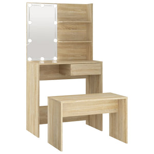 Set Tavolo da Toeletta con LED Rovere Sonoma Legno Multistrato 3114109