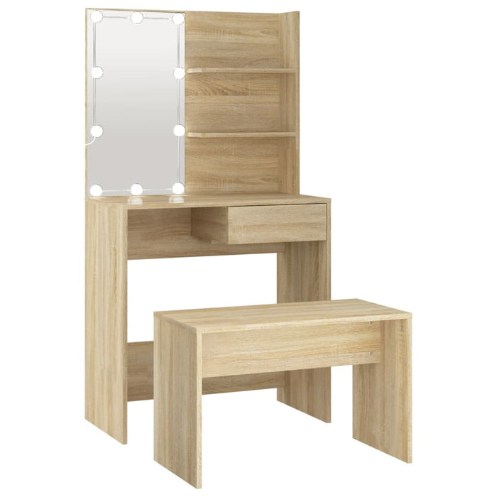 Set Tavolo da Toeletta con LED Rovere Sonoma Legno Multistrato 3114109