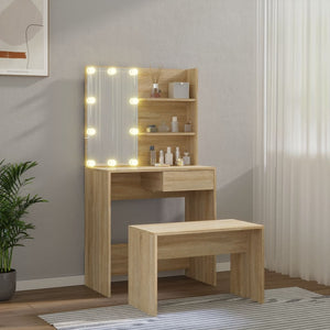 Set Tavolo da Toeletta con LED Rovere Sonoma Legno Multistrato 3114109