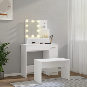 Set Tavolo da Toeletta Bianco con LED in Legno Multistrato