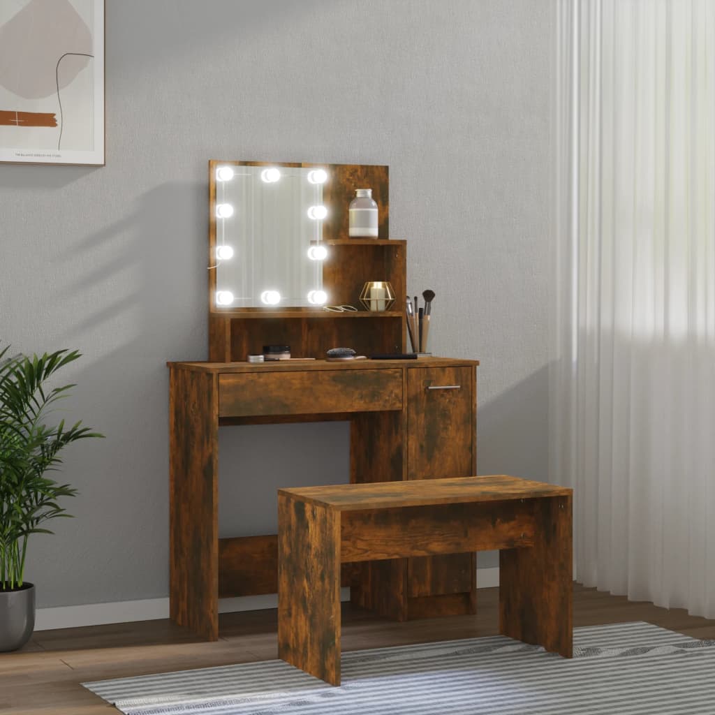 Set Tavolo da Toeletta con LED Rovere Fumo in Legno Multistrato 3114120