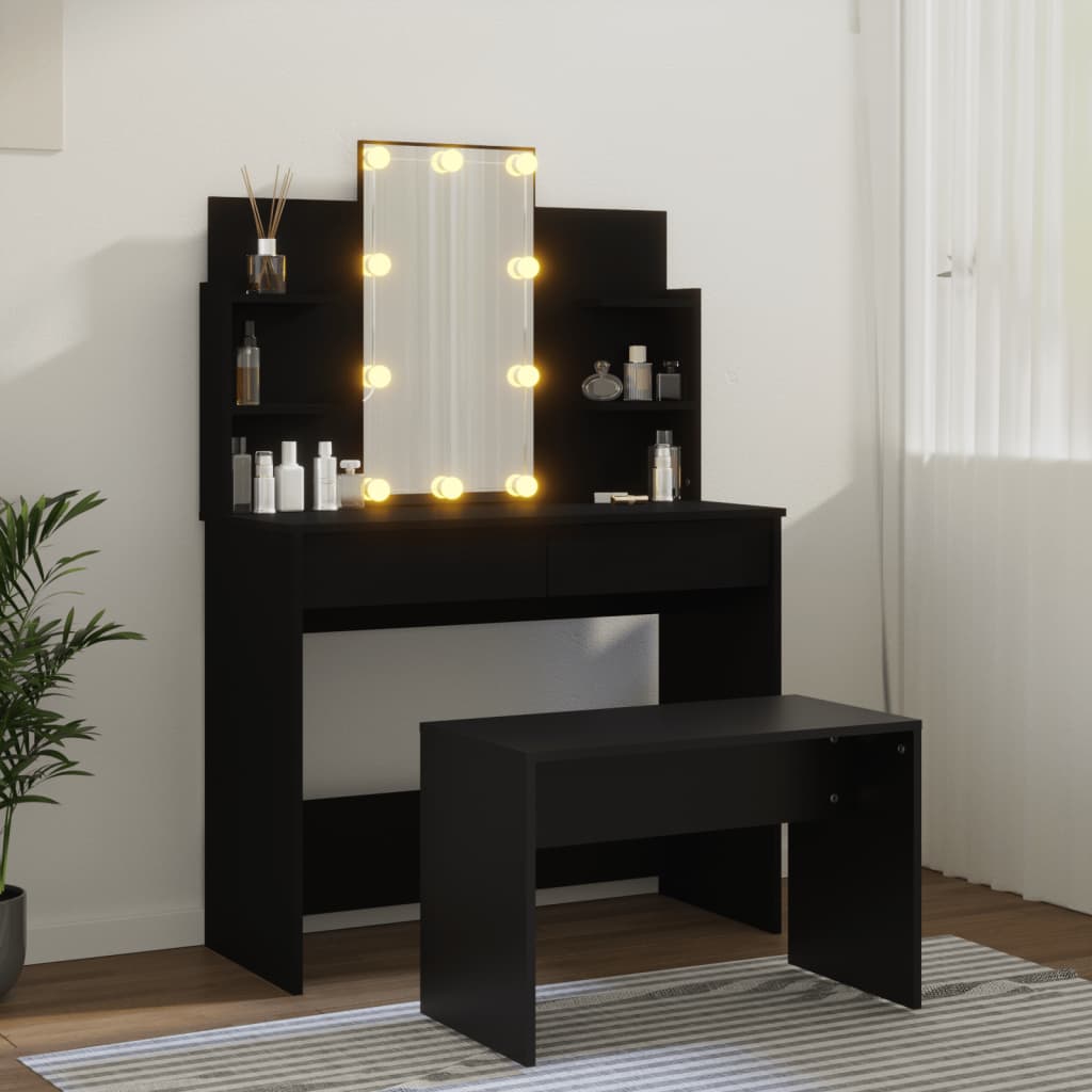 Set Tavolo da Toeletta con LED Nero in Legno Multistrato 3114124