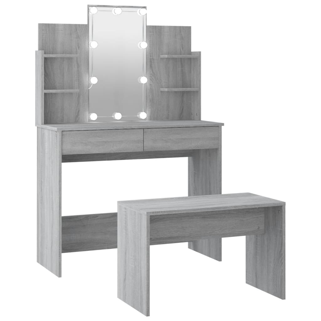 Set Tavolo da Toeletta con LED Grigio Sonoma Legno Multistrato 3114129