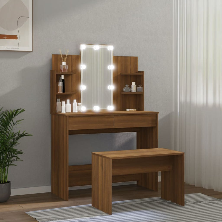 Set Tavolo da Toeletta con LED Rovere Marrone Legno Multistrato 3114130