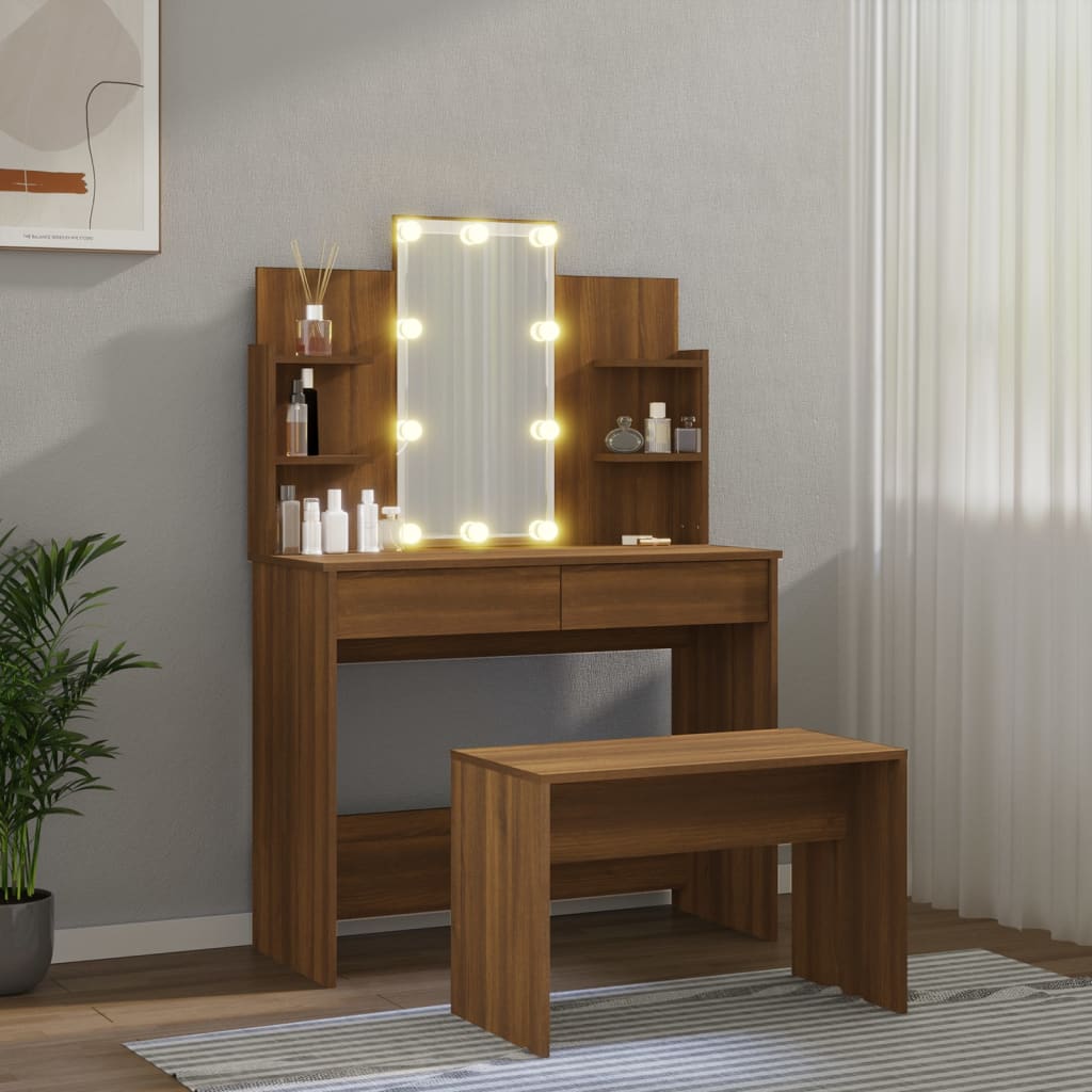 Set Tavolo da Toeletta con LED Rovere Marrone Legno Multistrato 3114130